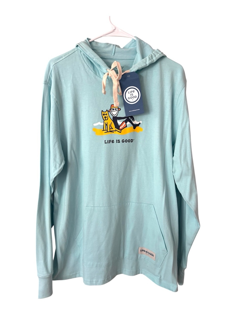 NWT Life is Good Aqua Blue Hoodie dog Rocket & Jake Beach Theme SZ M